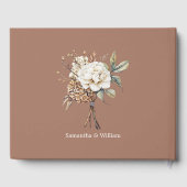 Modern Mocha Mousse Wedding Peony & Hydrangea Gästebuch (Rückseite)