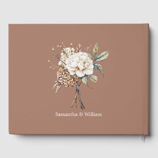 Modern Mocha Mousse Wedding Peony & Hydrangea Gästebuch (Rückseite)