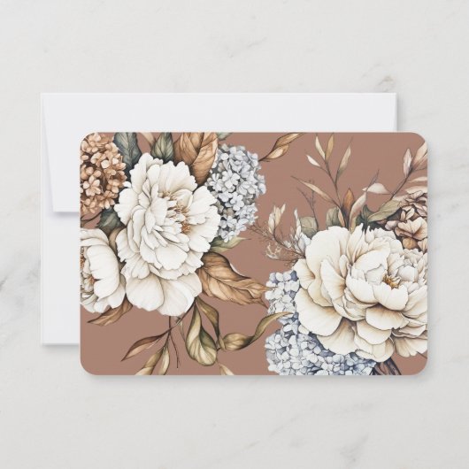 Modern Mocha Mousse Wedding Peony & Hydrangea RSVP Karte (Rückseite)