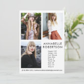 Modern Model Actor 3 Foto Comp Card Einladung (Stehend Vorderseite)