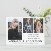 Modern Model Actor 3 Fotos Comp Card Einladung (Stehend Vorderseite)