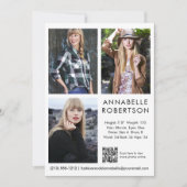 Modern Model Actor 3 Fotos QR Code Comp Card Einladung (Vorderseite)