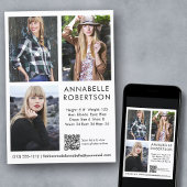 Modern Model Actor 3 Fotos QR Code Comp Card Einladung