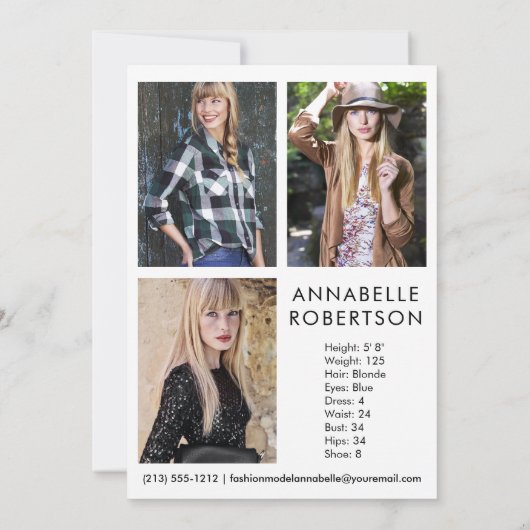 Modern Model Actor 4 Foto Comp Card Einladung (Rückseite)