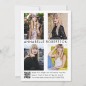 Modern Model Actor 4 Fotos QR Code Comp Card Einladung (Vorderseite)