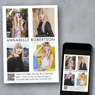 Modern Model Actor 4 Fotos QR Code Comp Card Einladung