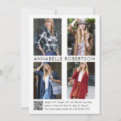 Modern Model Actor 5 Foto QR Code Comp Card Einladung (Rückseite)