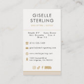 Modern Model Actor Photo Professional Visitenkarte (Rückseite)