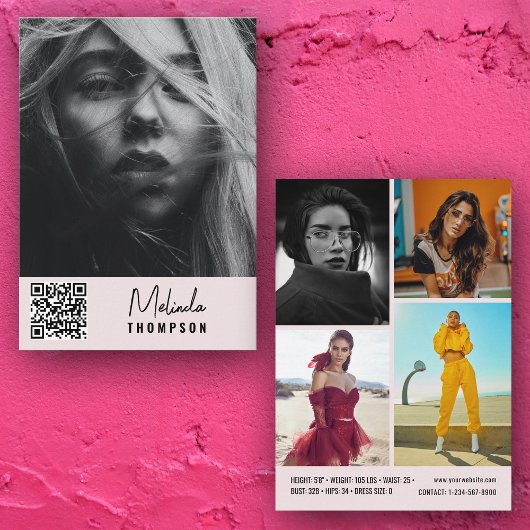 Modern modellierte Comp Card 5 Foto QR Code Rosa Einladung