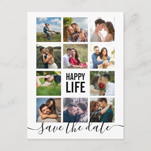 Modern Modern Foto Collage Save the Date Postcard Postkarte (Vorderseite)
