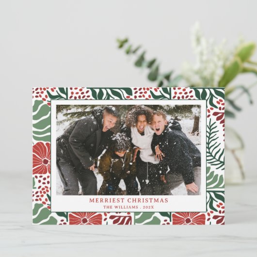 Modern Modern Green Red Pattern Foto Weihnachten (Stehend Vorderseite)