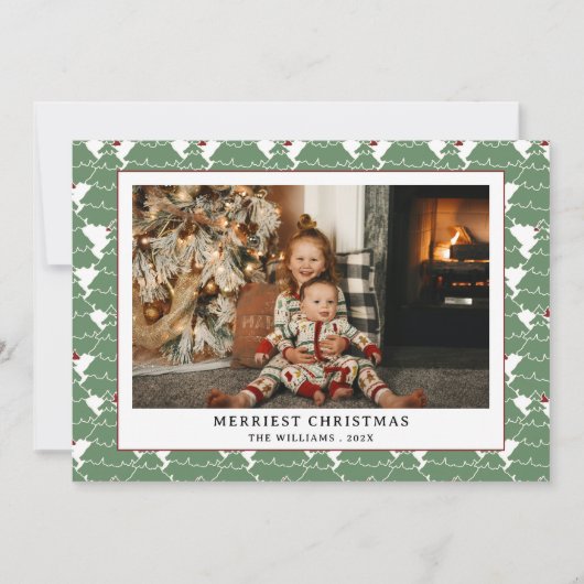 Modern Modern Green Red Pattern Foto Weihnachten (Vorderseite)