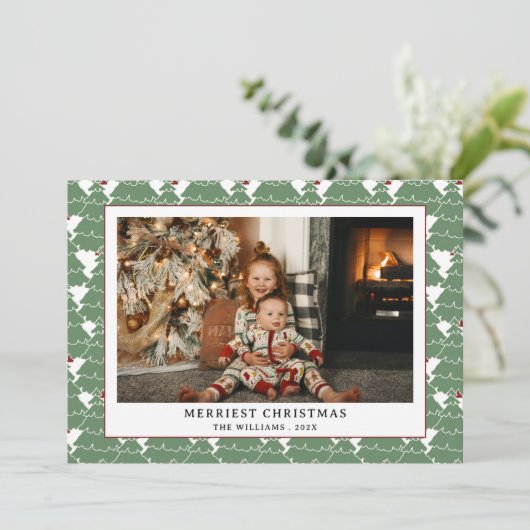 Modern Modern Green Red Pattern Foto Weihnachten (Stehend Vorderseite)