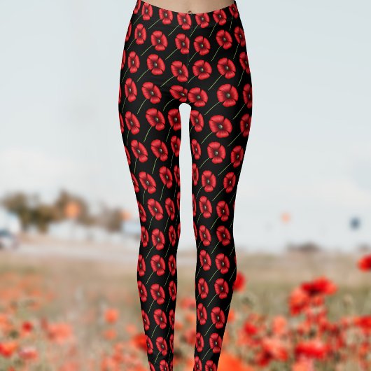 Modern Modern Poppy Blume Muster Red Black Legging Leggings