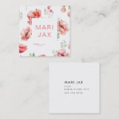 Modern moderne Blume mit rosa Mohnblüten und Weiß Quadratische Visitenkarte (Vorne/Hinten)