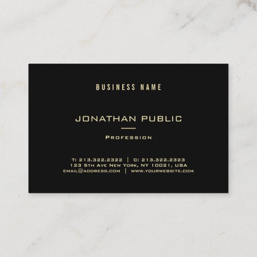 Modern modernes, elegantes Goldname Schwarzes Temp Visitenkarte (Rückseite)