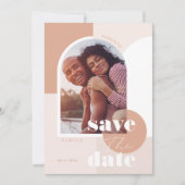 Modern modernes geometrisches Foto in Rosa Save The Date (Vorderseite)