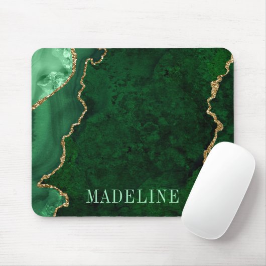 Modern modische Aquarellblau-Grüne Marmorgeode Mousepad (Mit Mouse)