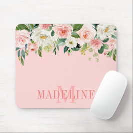 Modern modische Aquarellfarben Pink Floral Monogra Mousepad
