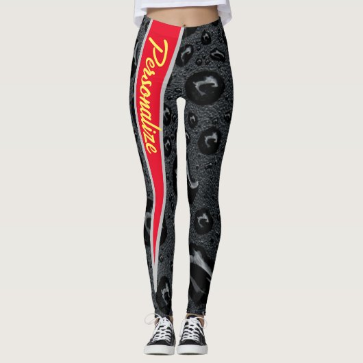 Modern modische Black Bubbles Red Fire Custom Leggings (Vorderseite)