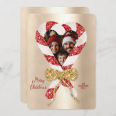 Modern modische Candy Cane Frame Foto Weihnachten Einladung (Vorne/Hinten)