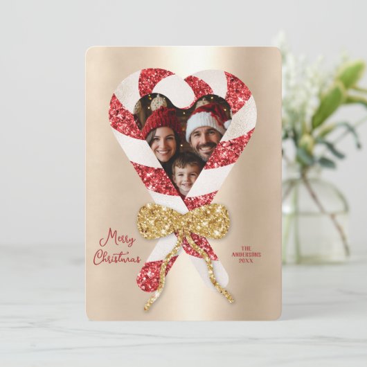 Modern modische Candy Cane Frame Foto Weihnachten Einladung (Stehend Vorderseite)