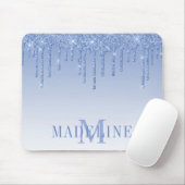 Modern modische Dusty Blue Glitzer Monogram Mousepad (Mit Mouse)