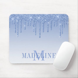 Modern modische Dusty Blue Glitzer Monogram Mousepad