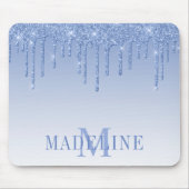 Modern modische Dusty Blue Glitzer Monogram Mousepad (Vorne)