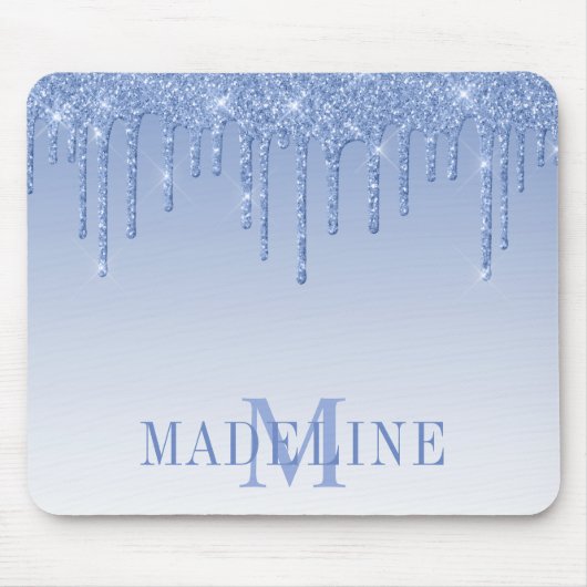 Modern modische Dusty Blue Glitzer Monogram Mousepad (Vorne)