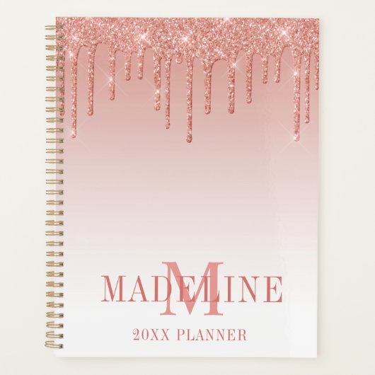 Modern modische Glitzer Rose Gold Monogram Planer (Vorderseite)