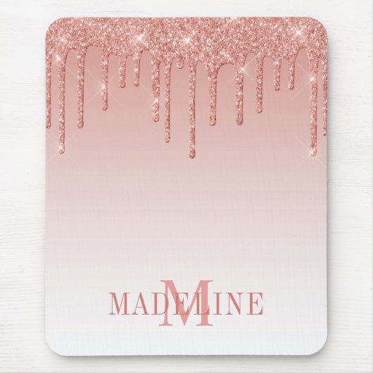 Modern modische Monogram Glitzer Rose Gold Mousepad (Vorne)