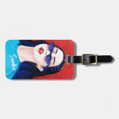 Modern modische Red Blue City Girl Paint Gepäckanhänger (Vorderseite horizontal)