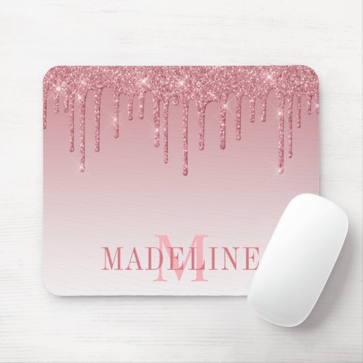 Modern modische, rosa Glitzer Monogram Mousepad (Mit Mouse)