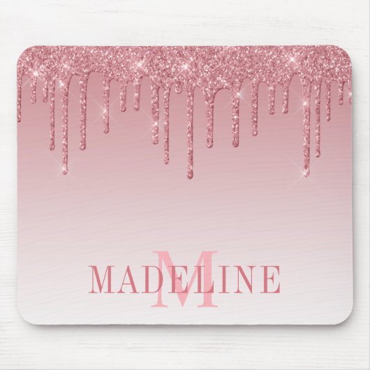Modern modische, rosa Glitzer Monogram Mousepad (Vorne)
