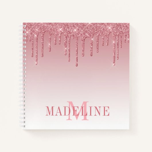 Modern modische, rosa Glitzer Monogram Notizblock (Vorderseite)