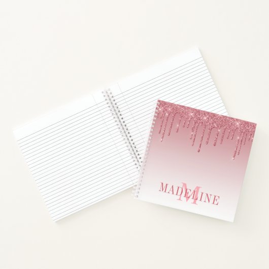 Modern modische, rosa Glitzer Monogram Notizblock (Innenseite)