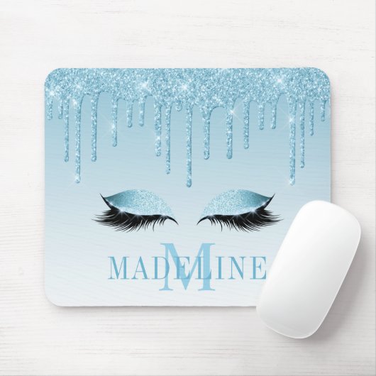 Modern modischer Blue Glitzer Lashes Monogram Mousepad (Mit Mouse)