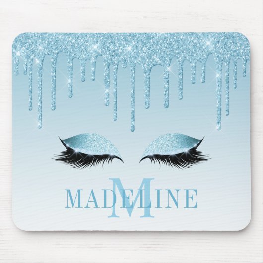 Modern modischer Blue Glitzer Lashes Monogram Mousepad (Vorne)