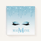 Modern modischer Blue Glitzer Lashes Monogram Notizblock (Vorderseite)