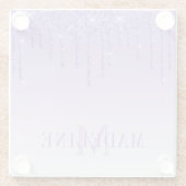 Modern modischer Lila Glitzer Monogram Glasuntersetzer (Rückseite)