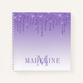 Modern modischer Lila Glitzer Monogram Notizblock (Vorderseite)
