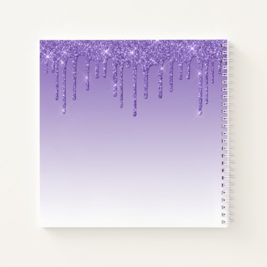 Modern modischer Lila Glitzer Monogram Notizblock (Rückseite)