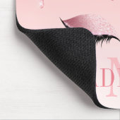 Modern modischer rosa Glitzer Lashes Monogram Mousepad (Ecke)