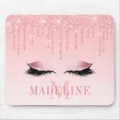 Modern modischer rosa Glitzer Lashes Monogram Mousepad (Vorne)