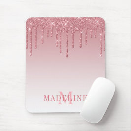Modern modischer, rosafarbener Monogramm-Glitzer Mousepad