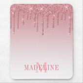 Modern modischer, rosafarbener Monogramm-Glitzer Mousepad (Vorne)