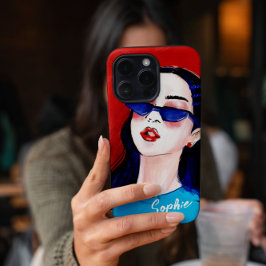 Modern modisches Red Blue City Girl Custom iPhone 16 Pro Hülle