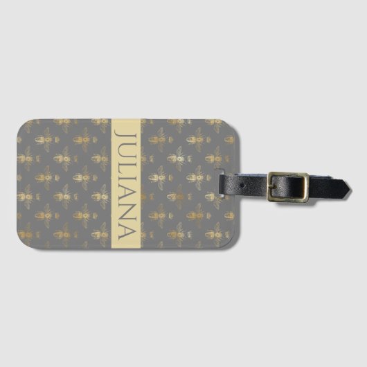 Modern Mohn Seed Gray and Gold Queen Bee Gepäckanhänger (Vorderseite (Horizontal))