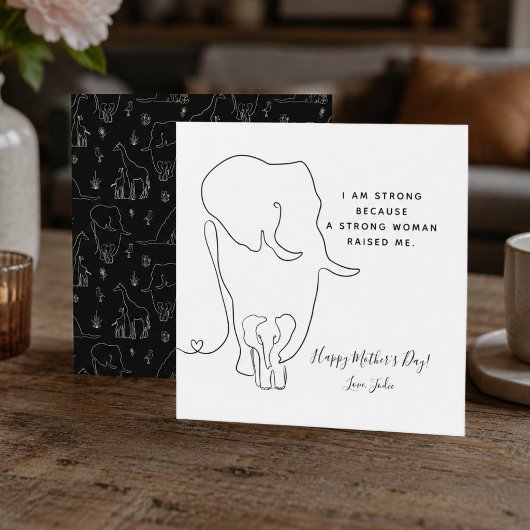 Modern Mommy Elephant Line Art Mother Day Card